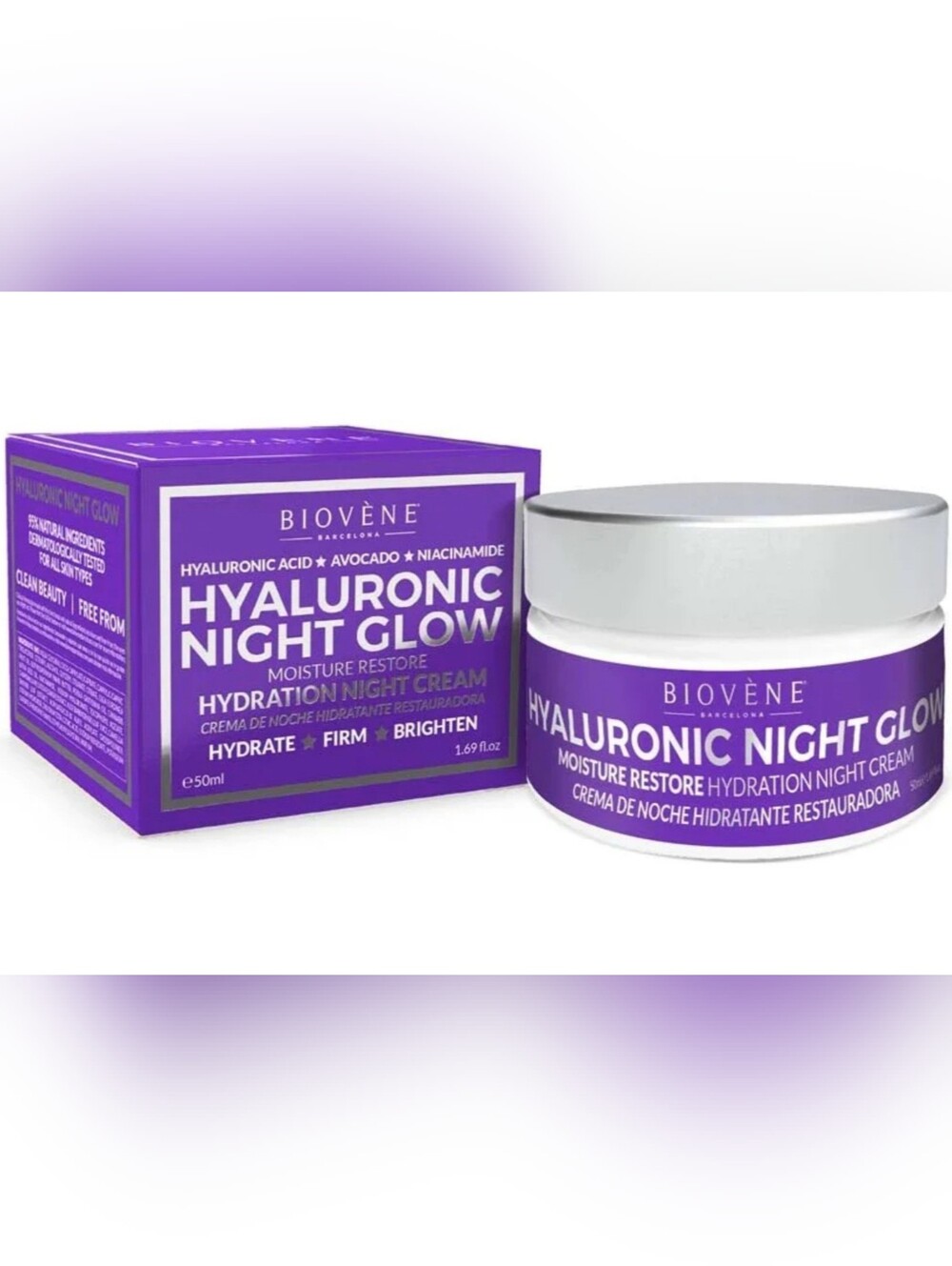 Biovene Hyaluronic Night Glow Moisture Restore Night Cream - NIB